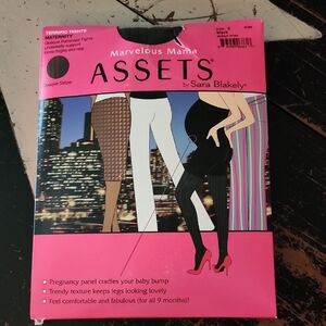 ASSETS by SPANX Maternity Terrific Tights Size 3 Black Opaque Stripe Support NEW
